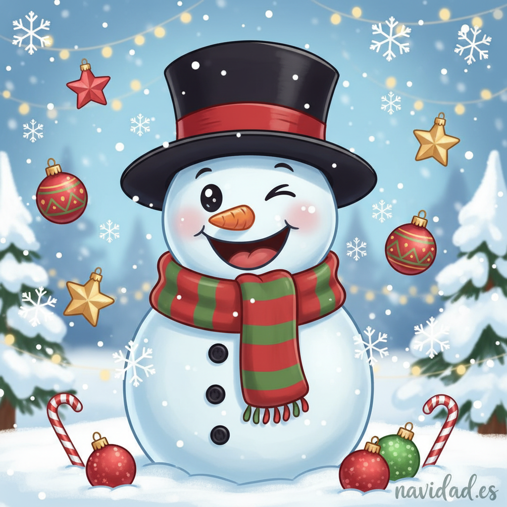 Felicitaciones de Navidad graciosas 2026 para enviar por Facebook y WhatsApp 9 Muñeco de nieve sonriente Navidad 2026
