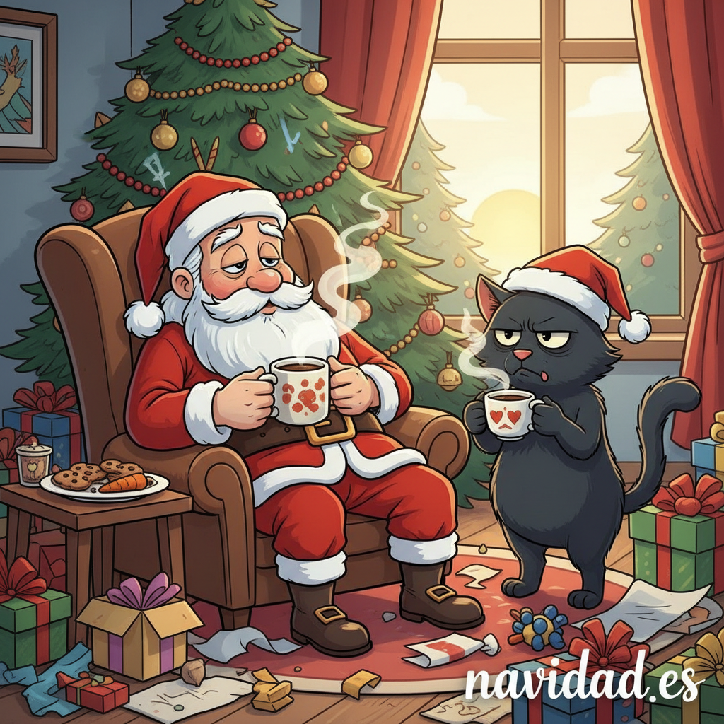Felicitaciones de Navidad graciosas 2026 para enviar por Facebook y WhatsApp 1 Felicitaciones de Navidad graciosas 2026 - Santa Claus con gato