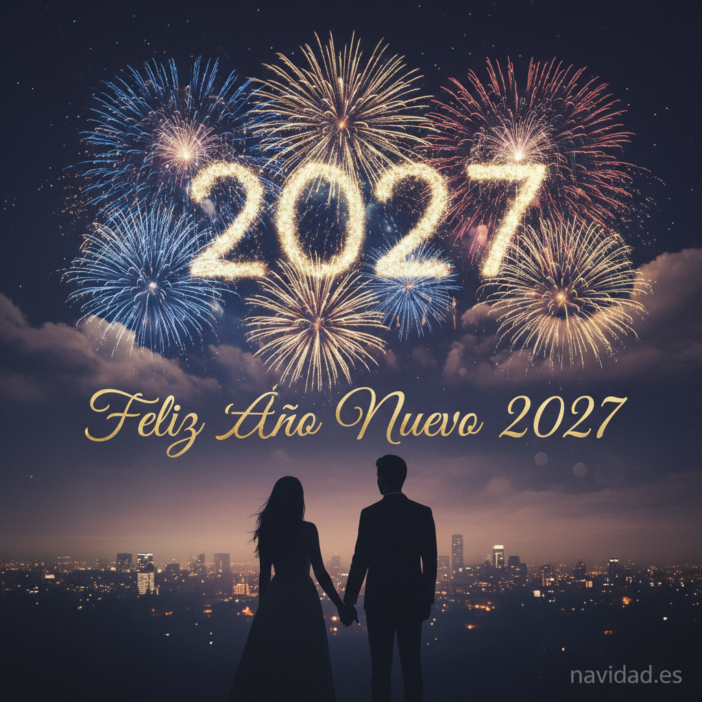 Imagen romántica Feliz Año Nuevo 2027 pareja