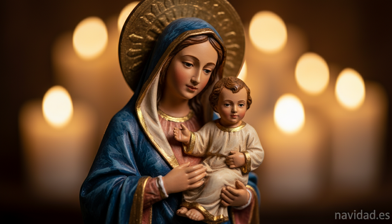 Origen del belen: historia, tradicion y evolucion del nacimiento navideno 1 Figura de barro policromado del belen tradicional napolitano con Virgen Maria y Nino Jesus
