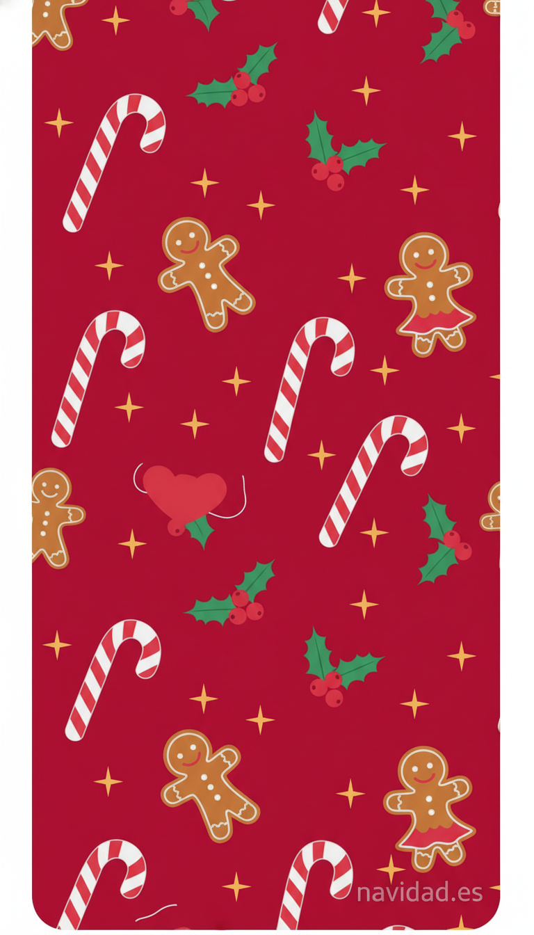 Fondo de pantalla navideño con patrón de bastones de caramelo y galletas
