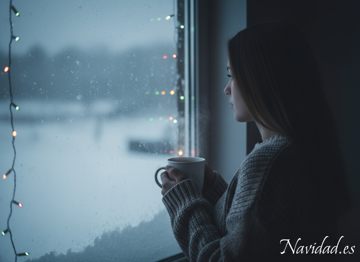 Frases de Navidad para reflexionar: las más bonitas y emotivas 3 Persona reflexionando junto a la ventana en Navidad con taza de café