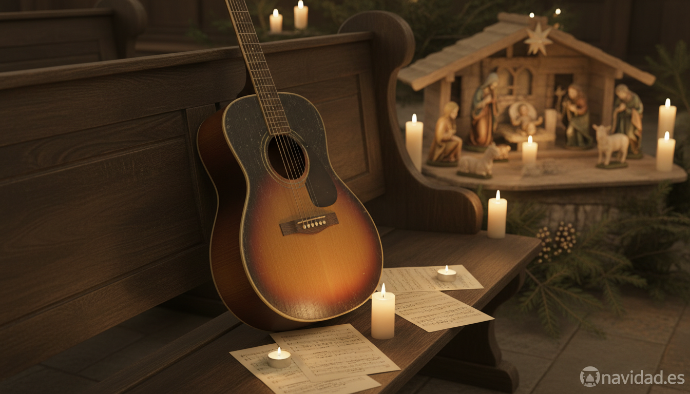 Guitarra acústica en una iglesia, instrumento original con el que se interpretó Noche de Paz
