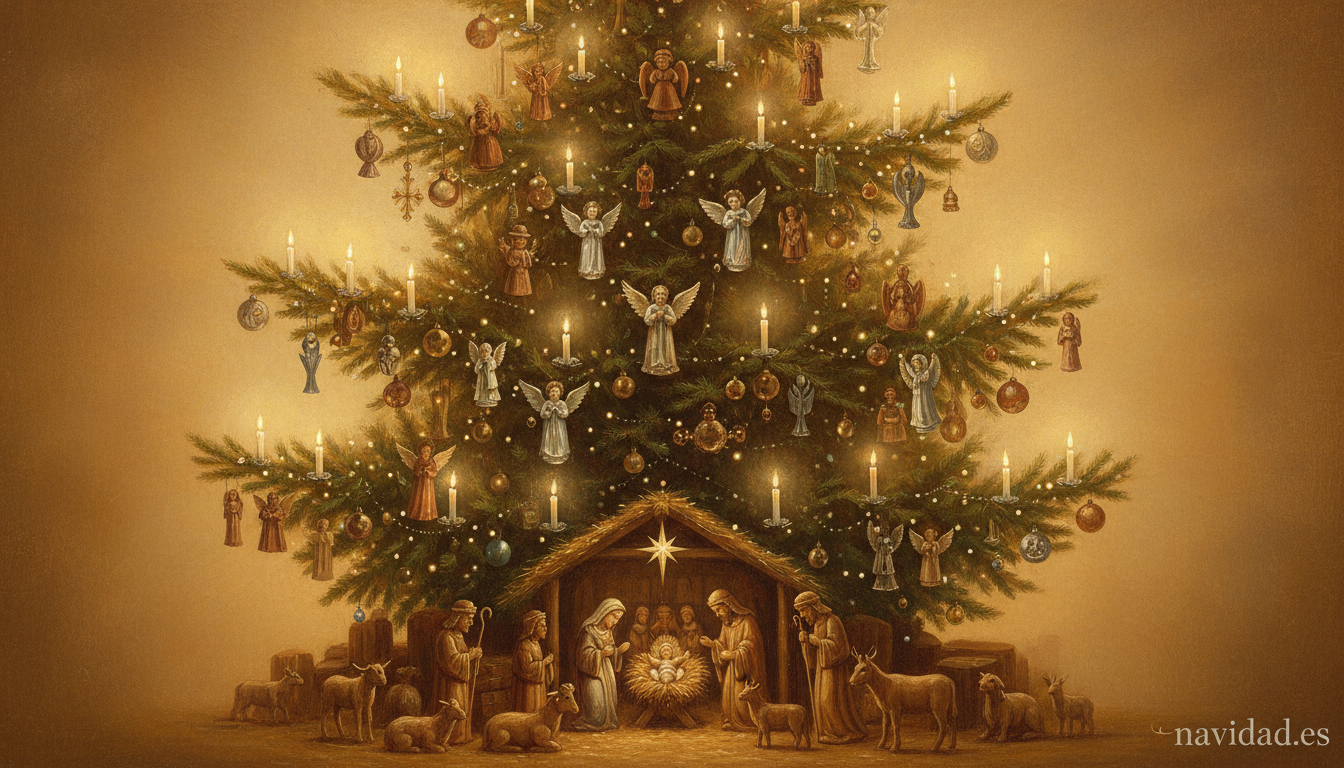 La niña de los fósforos: cuento completo de Andersen y análisis 2 Visión del nacimiento y árbol de Navidad iluminado en La niña de los fósforos