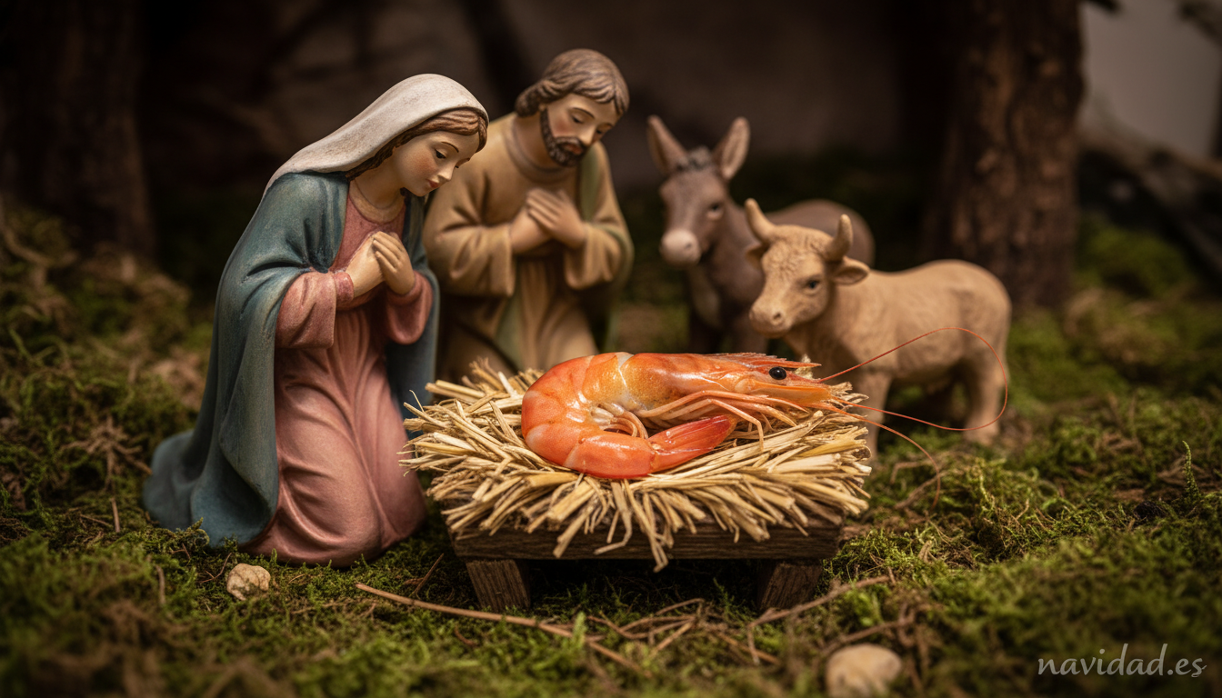 Cómo cambia la Navidad: tradiciones, humor y nuevas costumbres en 2026 1 Famosa broma del langostino en el portal del belén navideño español