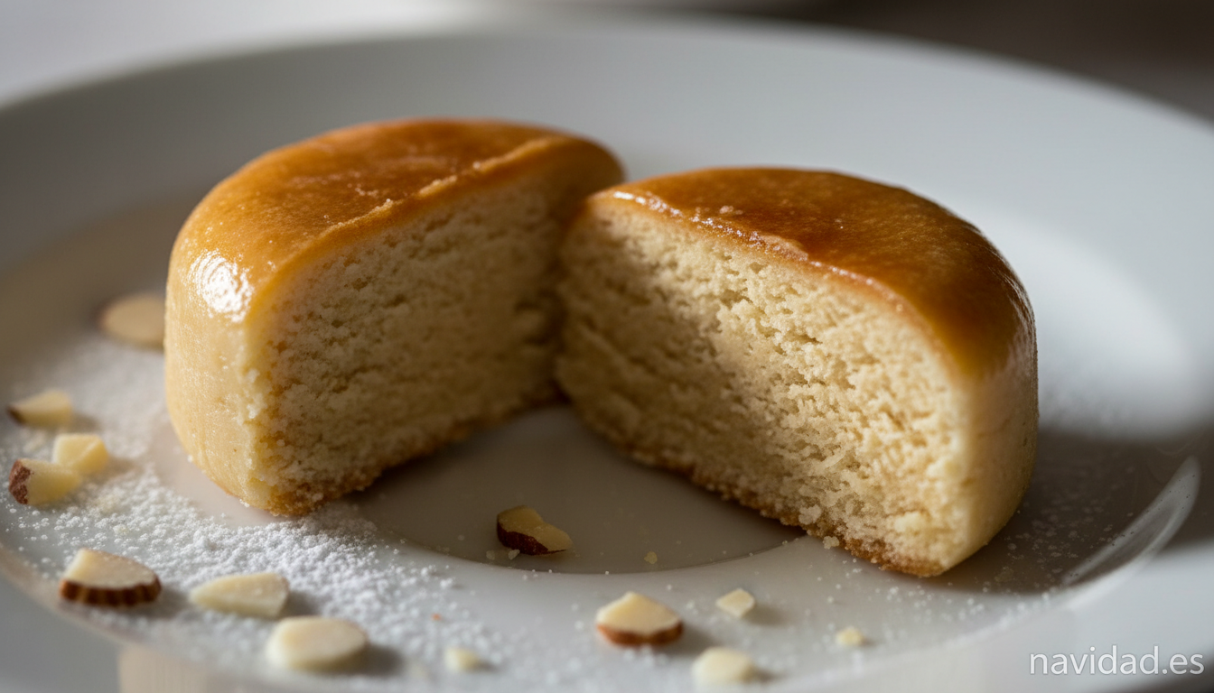 Mazapán dulce casero: receta tradicional navideña paso a paso 1 Primer plano de un mazapán dulce partido mostrando la textura de la almendra molida