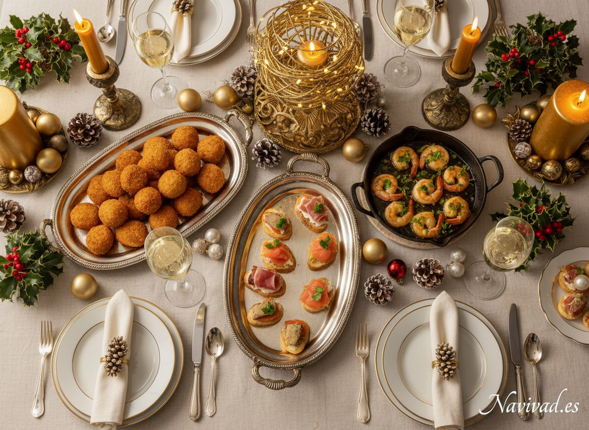Qué buscan los españoles en Navidad cuando quieren cocinar carne 2 Mesa navideña con aperitivos calientes típicos de Nochebuena española