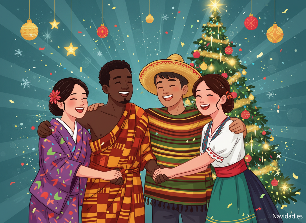 Personas de todo el mundo celebrando la Navidad en sus diferentes idiomas y culturas