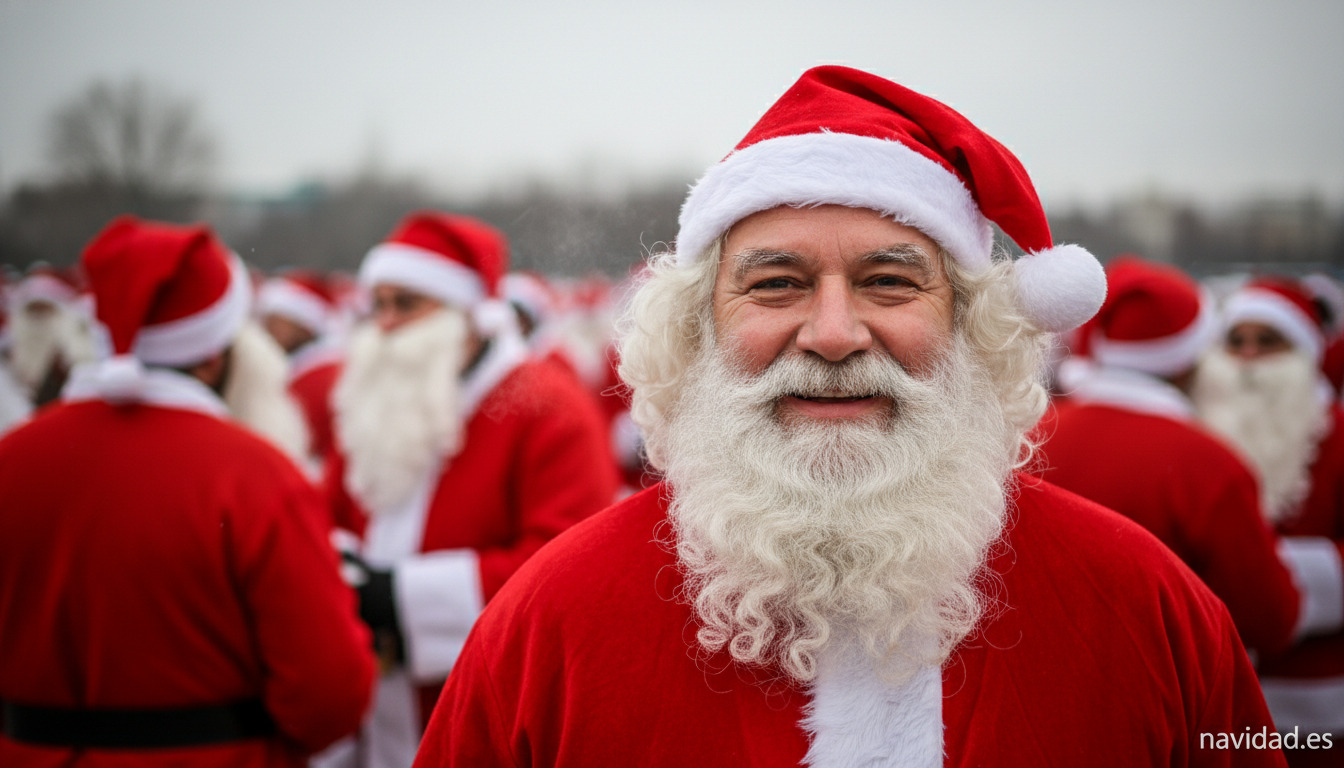 Reunion mundial de Papas Noel: el record Guinness que tine de rojo cada Navidad 1 Primer plano de un participante disfrazado de Papa Noel rodeado de otros Santas en el record Guinness