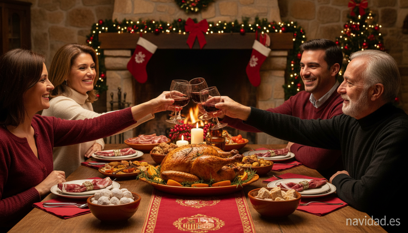 Receta de pavo al whisky: la versión humorística más famosa de Navidad 2 Mesa de Nochebuena con pavo al whisky y familia brindando