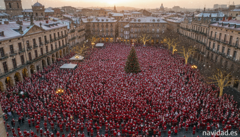 Miles de personas vestidas de Papa Noel reunidas en una plaza para batir el record Guinness de Navidad