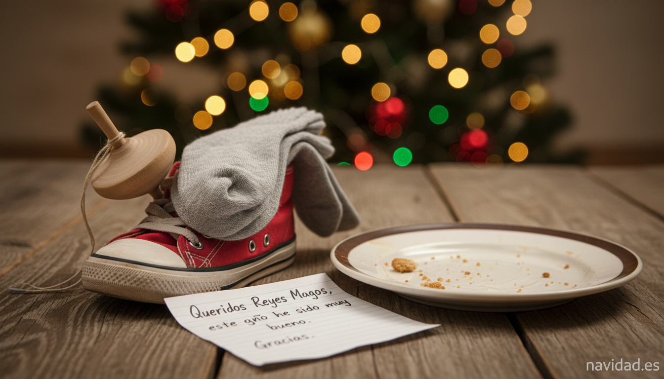 Zapato de Reyes Magos con regalos decepcionantes como en la carta de Jaimito