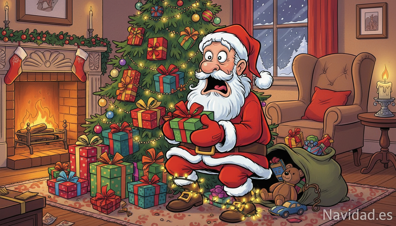 Santa Claus gracioso pillado dejando regalos en Navidad