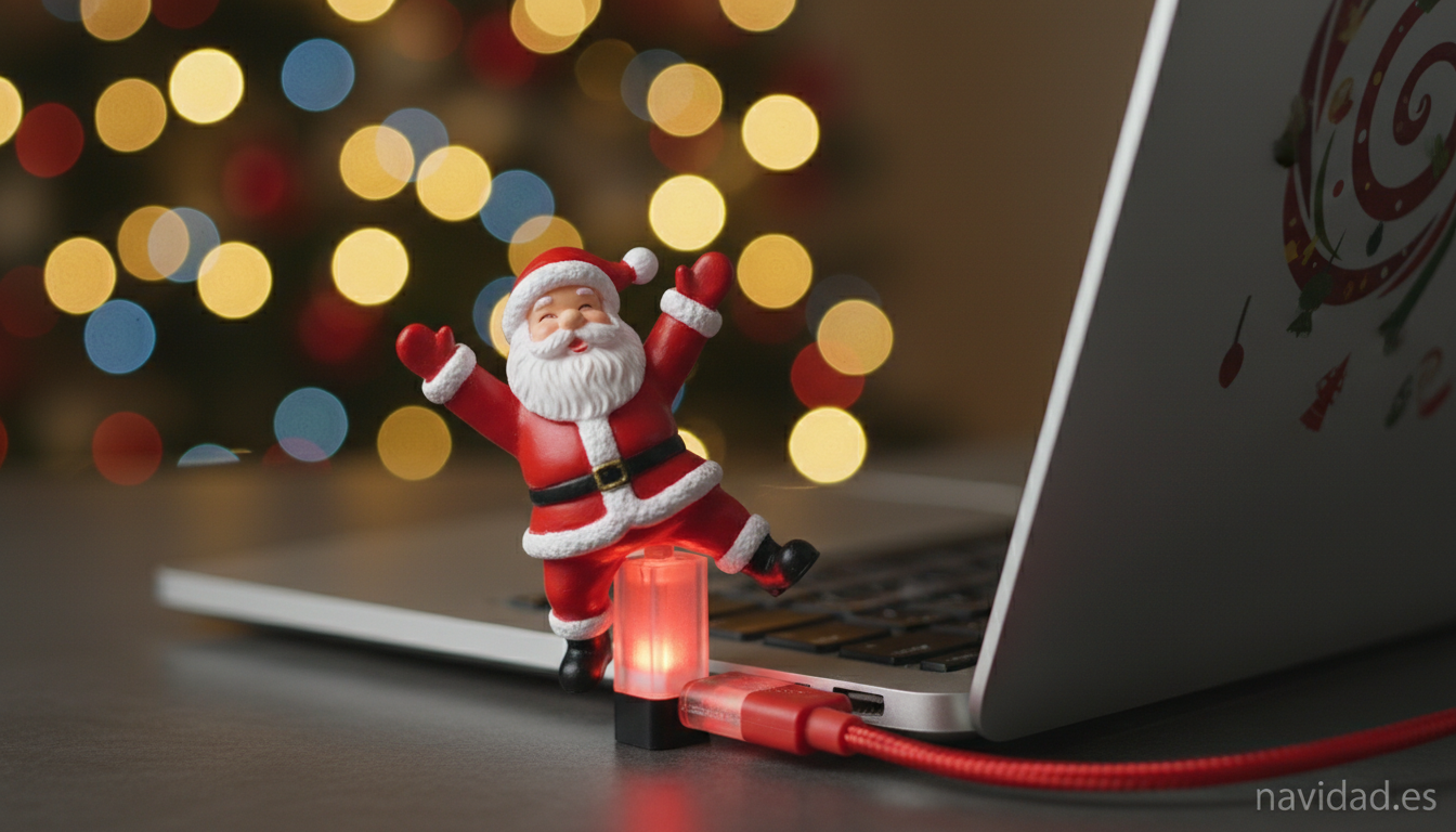 Santa USB y gadgets navideños: regalos tecnológicos para Navidad 2026 1 Detalle de Santa USB conectado a portátil como gadget tecnológico navideño