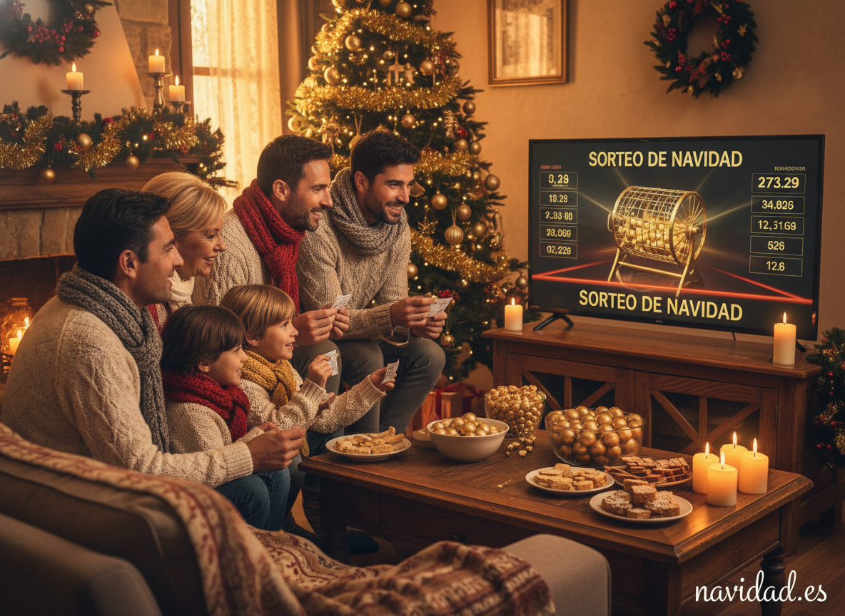 Familia viendo el Sorteo de la Lotería de Navidad en directo