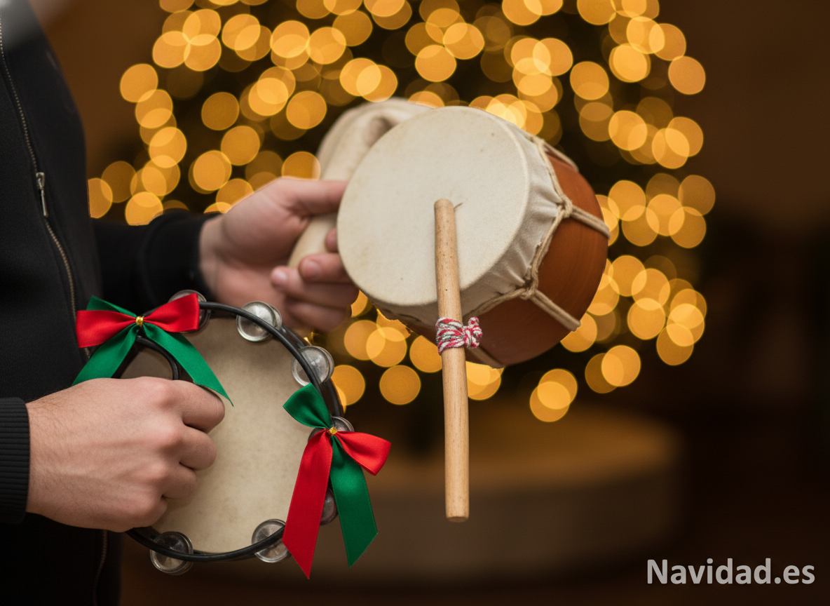 Zambomba y pandereta, instrumentos tradicionales para cantar villancicos en Navidad