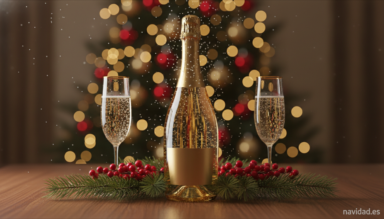El anuncio de Freixenet: las burbujas más famosas de la Navidad 1 Botella de cava con burbujas doradas en mesa navideña