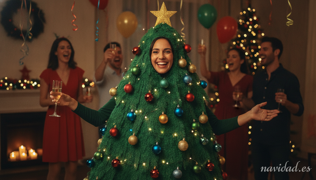 Disfraz de árbol de Navidad: ideas para hacerlo tú mismo 1 Disfraz casero de árbol de Navidad con adornos y luces LED