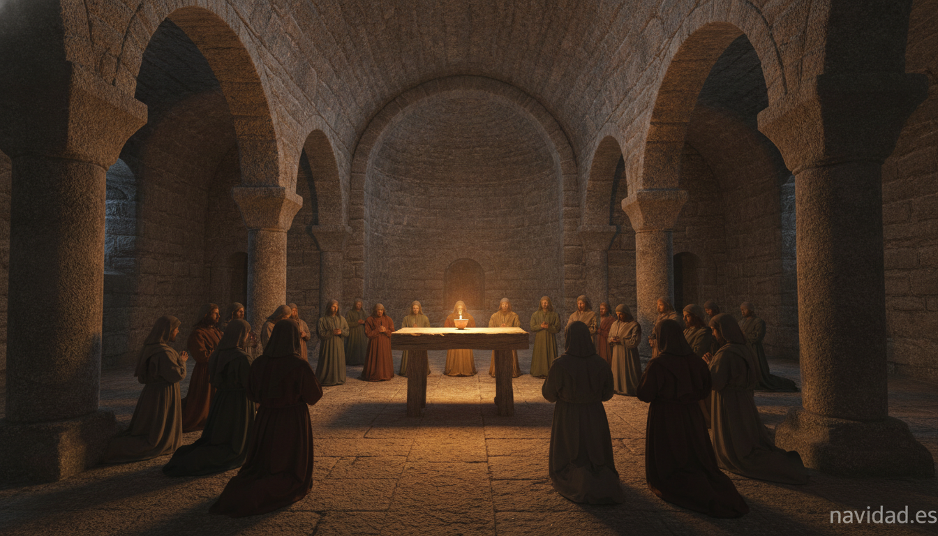 Cómo se fijó el 25 de diciembre como fiesta de Navidad 1 Iglesia cristiana primitiva con fieles reunidos en oración