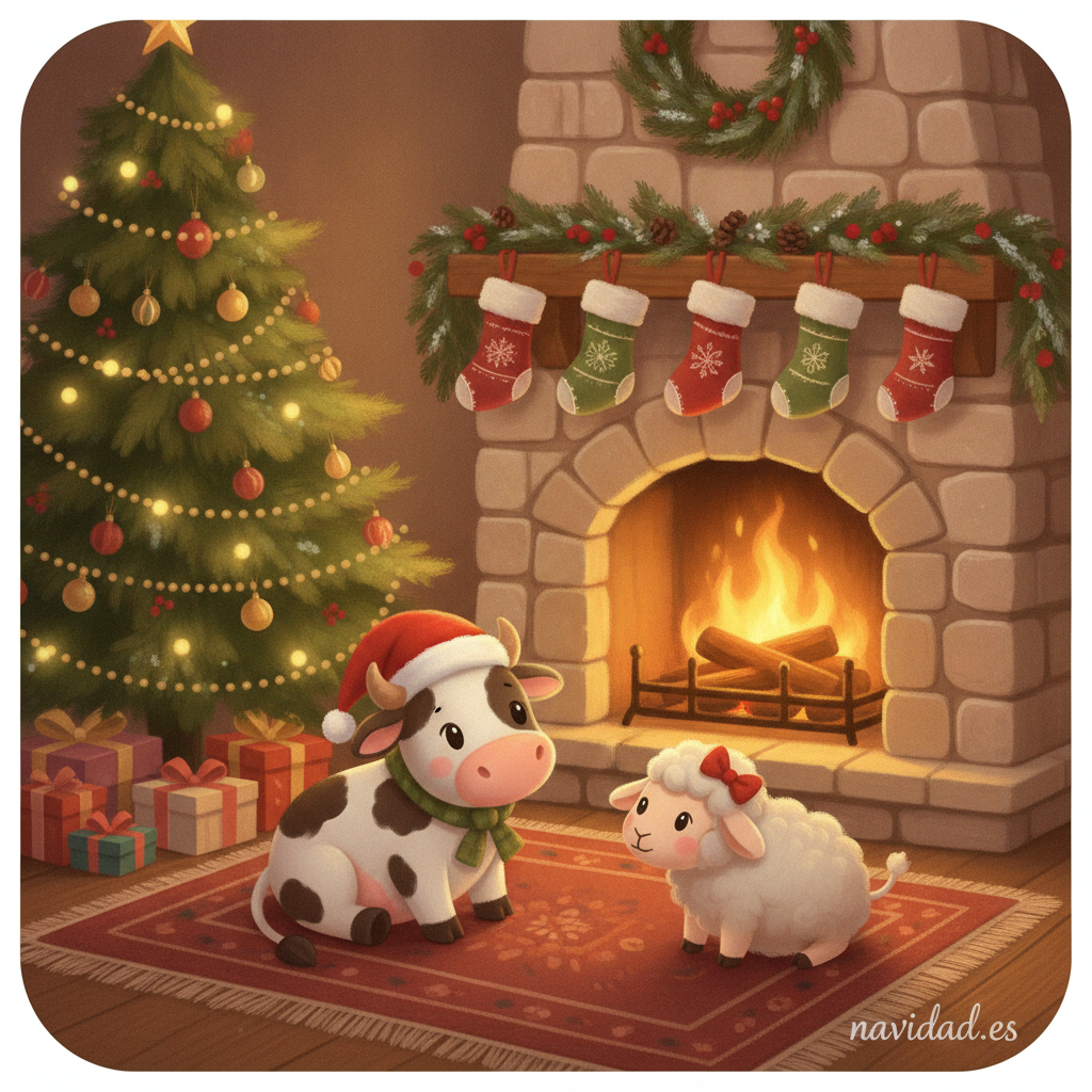 Las ovejas y la vaca decorando la Navidad 2026 4