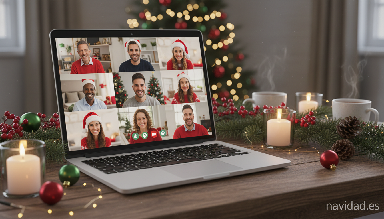 Cómo felicitar la Navidad con vídeo personalizado en 2026 1 Videollamada familiar navideña en videollamada grupal