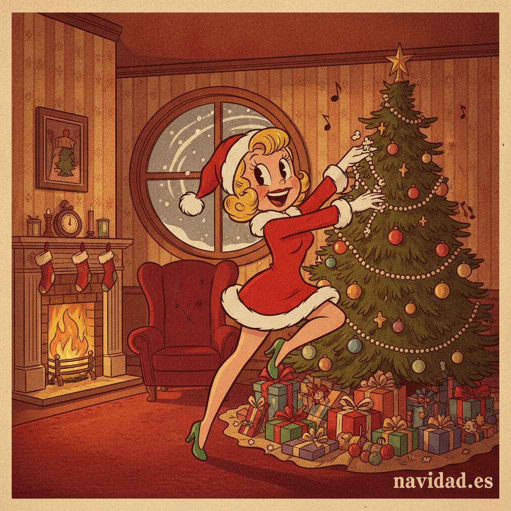 Betty Boop navideña: imágenes y felicitaciones para Navidad 1 Betty Boop decorando el árbol de Navidad, estilo retro vintage