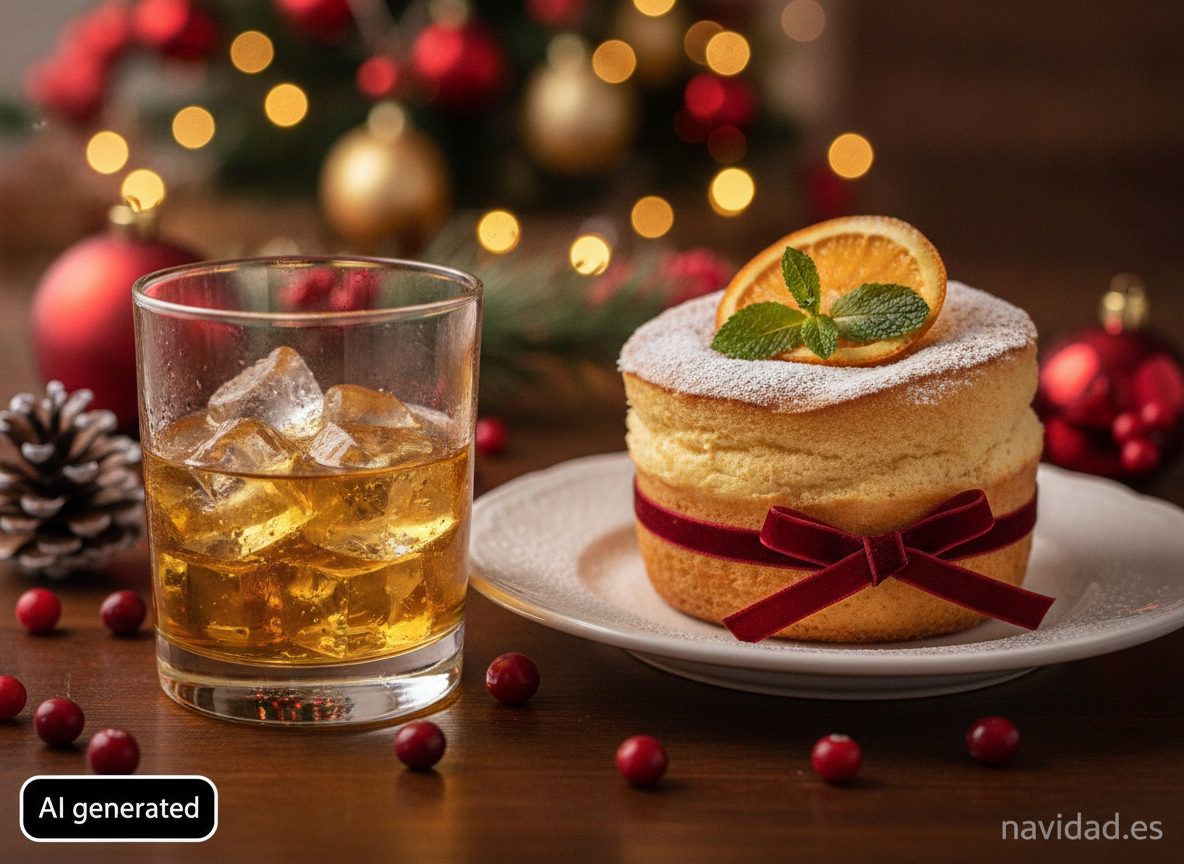 Licor de naranja para regalar en Navidad: historia y cómo servirlo 1 Copa de licor de naranja servida junto a un postre navideño