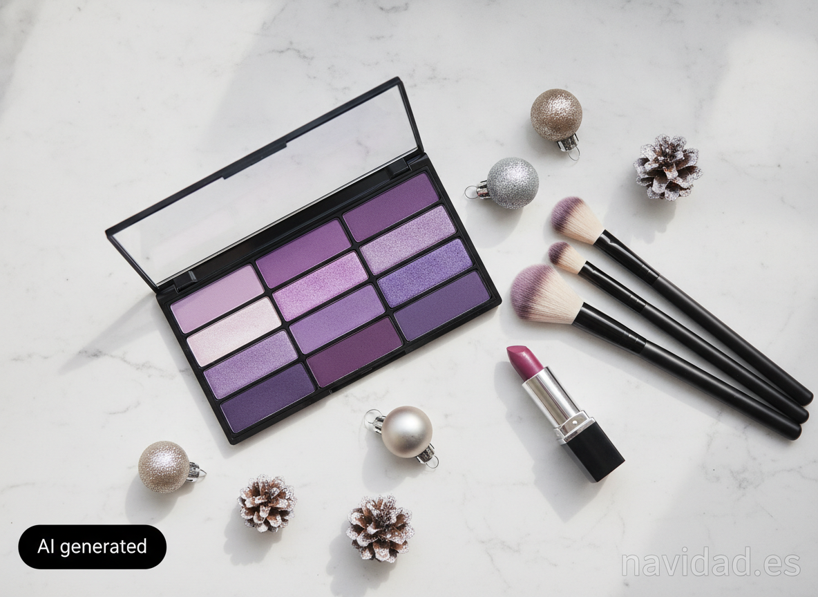 Maquillaje morado para Navidad: cómo llevarlo paso a paso 1 Paleta de sombras moradas y labial ciruela para maquillaje navideño