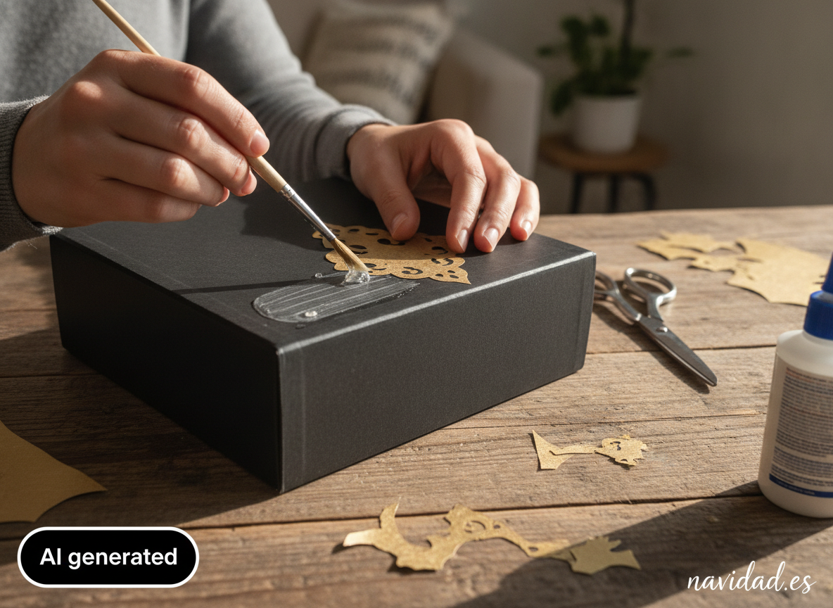 Cajas de zapatos decoradas para regalos de Navidad 1 Forrando una caja de zapatos con papel dorado