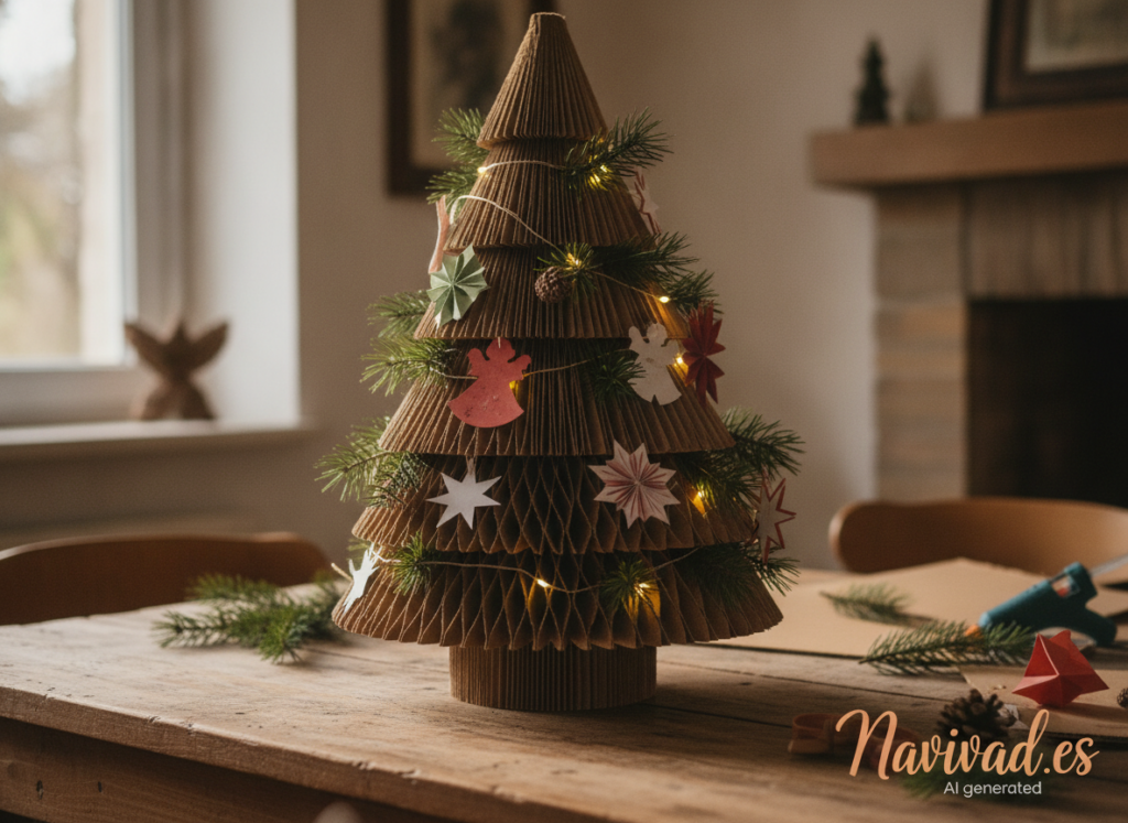 Cómo hacer un árbol de Navidad de cartón paso a paso 1 Árbol de Navidad de cartón reciclado decorado paso a paso