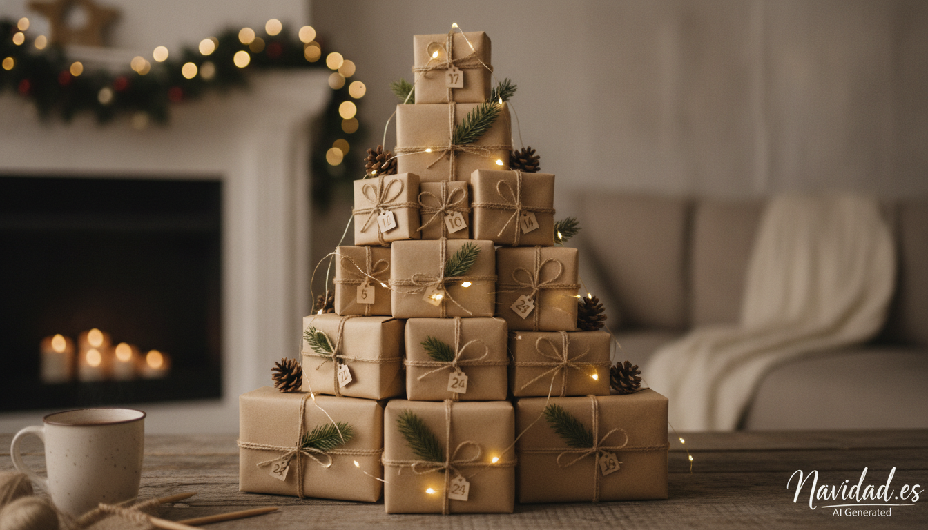 Calendario de Adviento casero con cajas recicladas