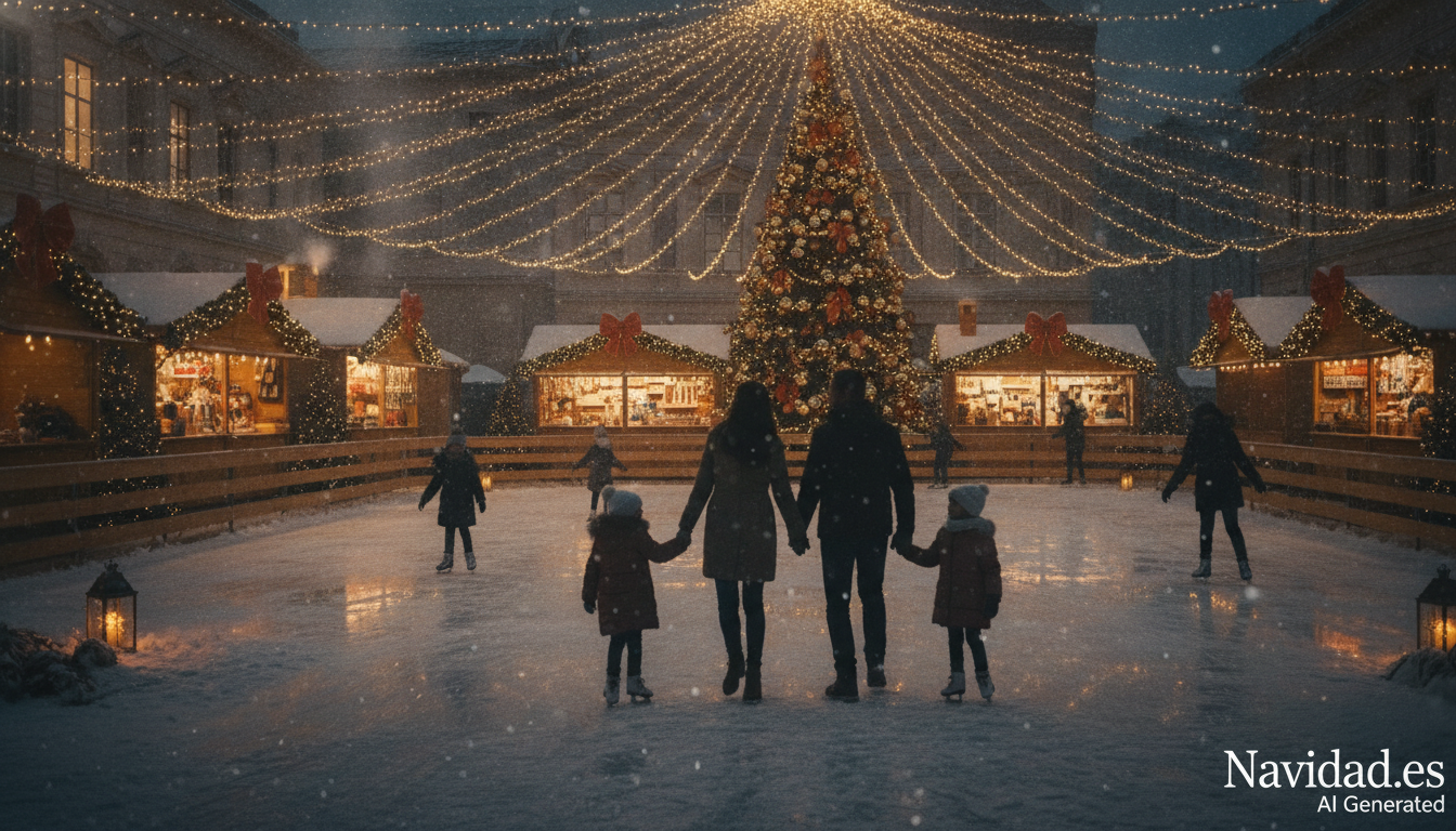 Familia disfrutando de actividades navideñas en una ciudad española