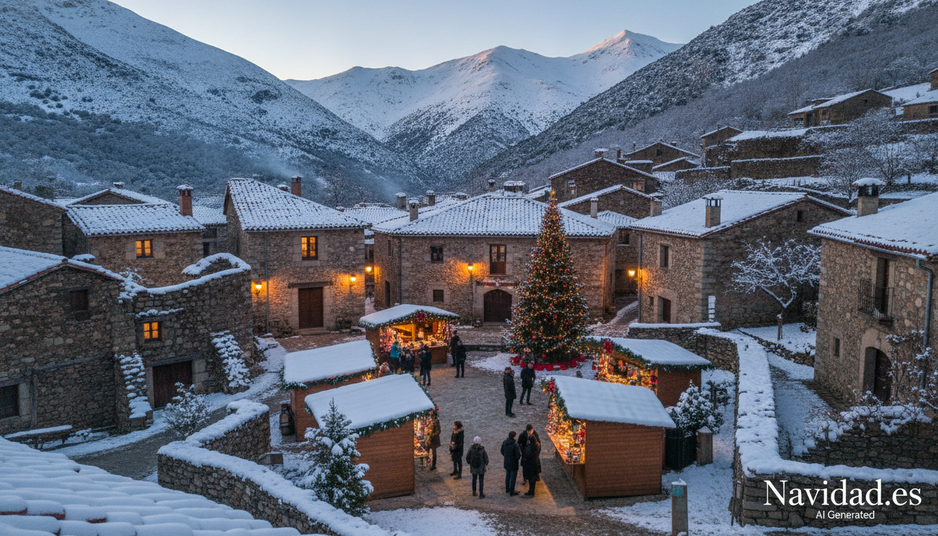 Pueblo de montaña con ambiente navideño en España - Escapadas de Navidad 2026